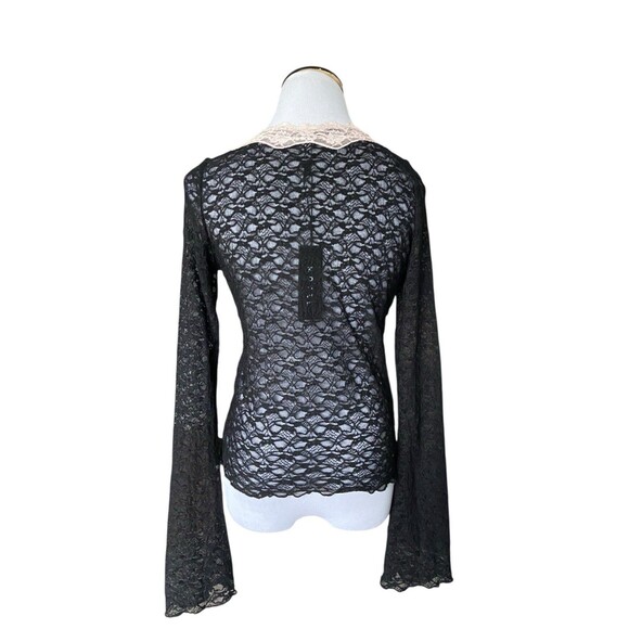 Womens Sheer Lace Bell Sleeve Top Size XL Black Romantic Goth Dark Coquette Y2K - Picture 3 of 13